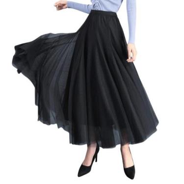 Imagem de F3721-Saia Feminina Midi Longa Tule Rodada Godê Princesa Retrô - Xumi,