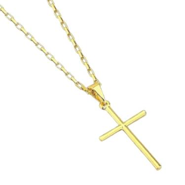 Imagem de Corrente Tijolinho 60cm com Pingente Cruz Palito Ouro 18k Cordão Masculino Moeda Antiga Exclusivo