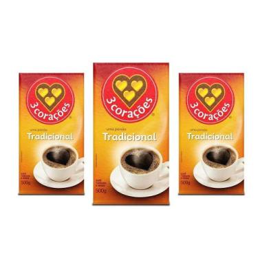 Imagem de Café 3 Corações Tradicional A Vácuo Kit 3 Pacotes De 500G - Tres Corac
