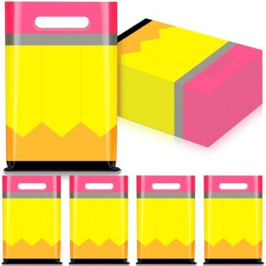 Imagem de 50 peças de sacos de presente para professores de volta às aulas, sacos plásticos com alças 24 x 16 cm, pequenos sacos de presente de agradecimento a granel para estudantes, professores, preenchíveis