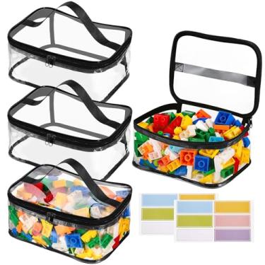 Imagem de 4 pacotes transparentes de armazenamento de brinquedos, organizador de brinquedos à prova d'água de PVC com zíper, sacos reutilizáveis para blocos de construção, jogos de tabuleiro, quebra-cabeças