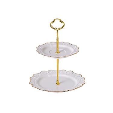 Imagem de Suporte de bolo com alça de metal, mesa de sobremesa removível de cerâmica, suporte multiuso para exibição de cupcake, chá da tarde, bandeja de frutas, prato de bolo, doces, cupcake, sobremesa