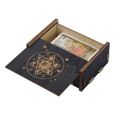 Imagem de FINGERINSPIRE Caixa de tarô com design de estrela de Davi, caixa de baralho de tarô de madeira, 12 x 9 x 5 cm, porta-cartões com estampa de lua e estrela para joias, cristais, cartões de adivinhação
