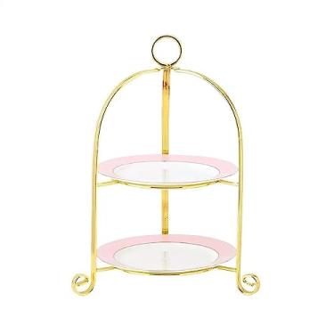 Imagem de Suporte de bolo de duas/três camadas de chá da tarde rack moderno personalizado cerâmica bolo decoração casamento prato bolo doces cupcake sobremesa prateleiras (cor: cinza, tamanho: duas camadas)