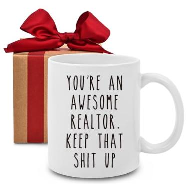 Imagem de RIJEFUL Caneca de café engraçada para corretor de imóveis, You Are An Awesome Realtor Keep That Shit Up - Ideia engraçada de presente de aniversário e Natal para corretor de imóveis-RJ171