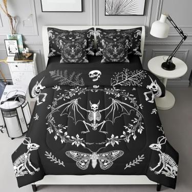 Imagem de Jogo de cama com estampa de animal de mariposa, 7 peças, caveira gótica, boêmio, esqueleto exótico, para crianças, (1 edredom, 2 fronhas, 2 fronhas, 1 lençol de cima, 1 lençol com elástico)