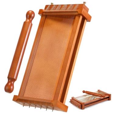 Imagem de SiliFine Cortador de chitarra de macarrão italiano com rolo de massa, ferramenta para fazer macarrão para espaguete, lasanha (cor de madeira escura)