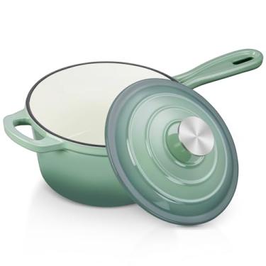 Imagem de Panela de 2 litros com tampa, panela Leonyo de ferro fundido esmaltado, utensílios de cozinha de forno holandês esmaltado para todos os cooktops, fazer molho de macarrão, aveia - até 260 °C e 3 kg