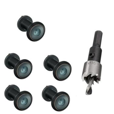 Imagem de TOGU 5 peças de furos de latão sólido de 220 graus para porta com broca de 16 mm, olho mágico de porta de 1,6 cm com privacidade, compatível com porta grossa de 3,5 cm a 6,5 cm, acabamento preto fosco