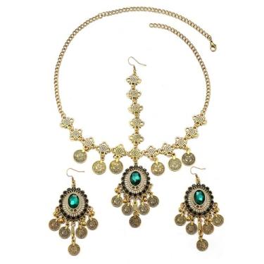 Imagem de Corrente de cabeça brinco indiano para mulheres cristal boêmio deusa acessórios de cabelo noiva borla moeda antiga corrente testa acessórios para cabeça Diwali Coachella Boho Jhumka Festival Jewelry