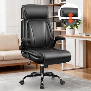 Imagem de BestGlory Cadeira de escritório, cadeira de mesa ergonômica, cadeiras de escritório executivas de couro com suporte lombar, encosto de cabeça ajustável e apoios de braço, cadeira de computador grande