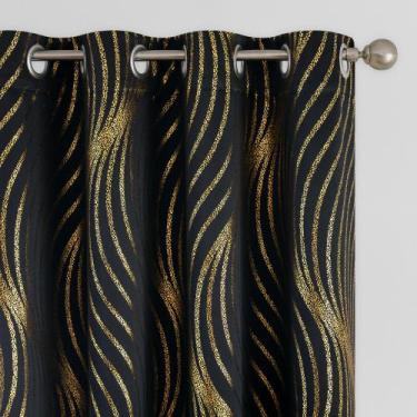 Imagem de Cortinas Blackout Xwincel Black Gold Wave Line Dot 214cm