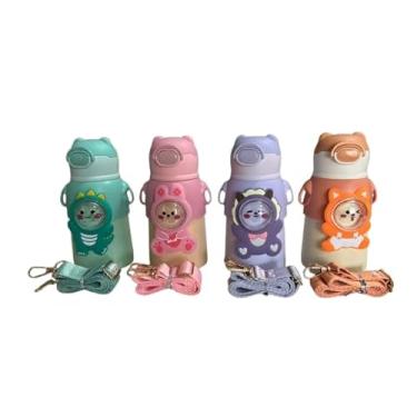 Imagem de Garrafa térmica Infantil de inox, borracha, com canudo e vacuum flask (beer, sheep, fox, crocodile, rabbit)