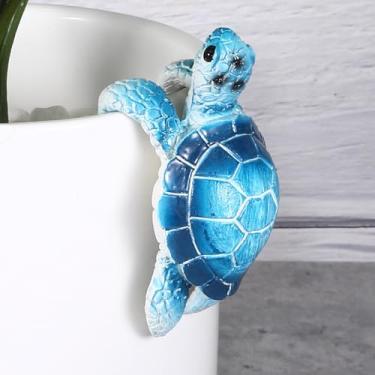 Imagem de SXoonKing Estatuetas de tartaruga marinha, decorações de plantas para vasos, decoração de vaso de tartaruga, decoração de tartaruga de resina pendurada, decorações de plantador para bonsai, suculentas