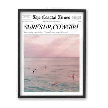 Imagem de iHery Arte de parede emoldurada moderna de madeira de carvalho preto natural premium, 30,5 x 40,6 cm, surfe costeiro, cowgirl, vintage, decoração de parede em tela para dormitório, quarto, sala de