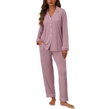 Imagem de Conjunto de pijama ZMJ, camisa rosa de manga comprida e calça de pijam