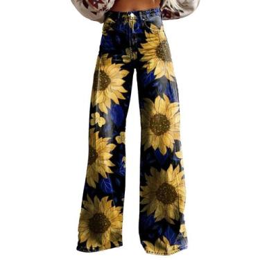 Imagem de Calças Palazzo LUFHBEHB femininas com estampa floral boho de cintura a