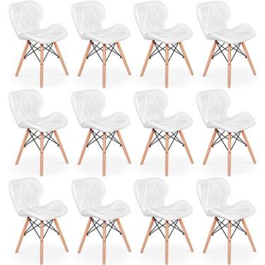 Imagem de Kit 12 Cadeiras De Jantar Charles Eames Slim Wood Estofada - Branco