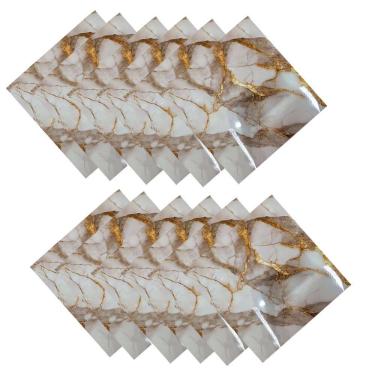 Imagem de Placa Adesiva Marmore 3D Kit 10 uni Papel de Parede Autocolante Reforma Obra Ambiente Cozinha Banheiro Casa Moderno