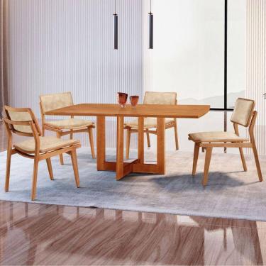 Imagem de Mesa 120cm Laminado Barril Com 4 Cadeiras Moderna Mobília Milano Imbuia