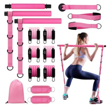Imagem de Kit de barra de pilates com faixas de resistência, equipamento multifuncional de pilates com ajuste de 3 posições, conjunto de ioga e pilates com punhos no tornozelo para pernas, quadril, cintura,