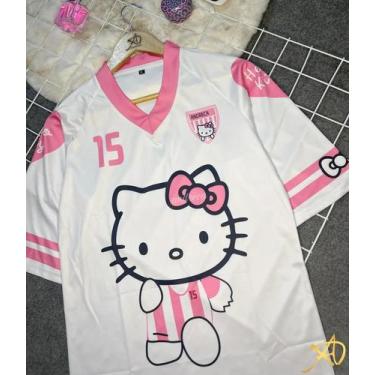 Imagem de Camiseta V-neck Sanrio Hello Kitty Para Mulheres E Homens, Leve, Respi