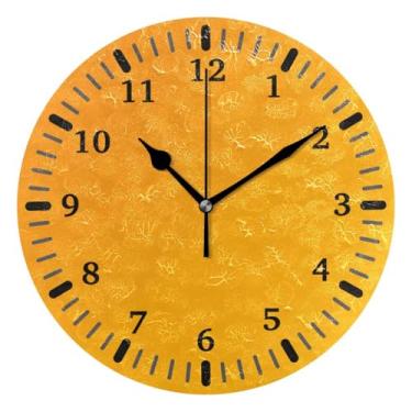 Imagem de CEBUGI 1 relógio de parede amarelo e laranja, 1 relógio redondo operado por bateria, relógios de parede silenciosos sem tique-taque para cozinha, banheiro, quarto, escritório, decoração 25,4 cm