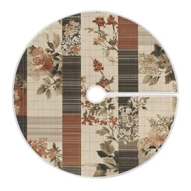 Imagem de CEBUGI Saia de árvore de Natal de 119,9 cm, tapete redondo macio com cordão, saia de árvore de padrão xadrez vintage para decoração de Natal, Halloween, férias em casa