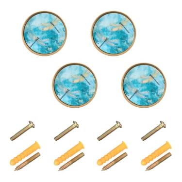 Imagem de Burbuja Maçanetas de armário de cozinha Dragonfly, pacote com 4, puxadores redondos de 3,5 cm, puxadores de cômoda com parafusos para armários de cozinha, quarto, armário