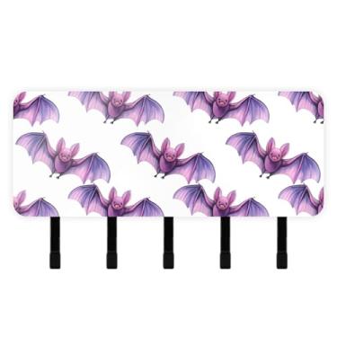 Imagem de Burbuja Porta-chaves para morcegos em aquarela com 5 ganchos, porta-chaves autoadesivos montados na parede, organizador de armazenamento de correio para entrada, decoração de casa