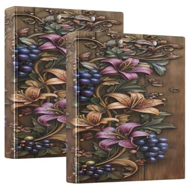 Imagem de xigua 3 fichários redondos com flores de lírio e uva comporta 200 folhas, à prova d'água, tamanho 3, fichários com bolsos internos transparentes de PVC e clipe de metal antiderrapante, 1 pacote