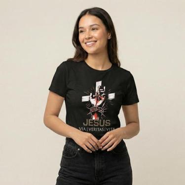 Imagem de Baby Look Mão de Jesus Brilho Premium Camiseta Algodão com Strass - Te