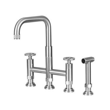 Imagem de Torneira Para Cozinha Gourmet Misturador Extensível Duplo Comando Aço 