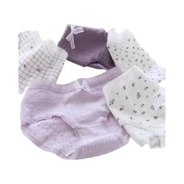 Imagem de Calcinhas De Renda Floral Em Algodão Puro Para Mulheres, Cintura Média