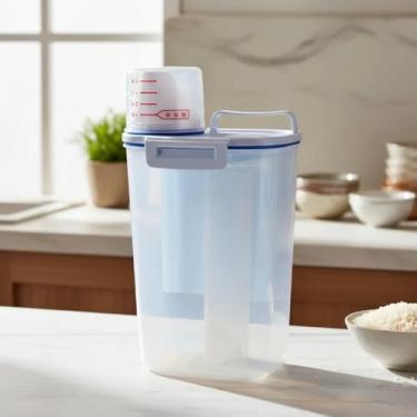 Imagem de Pote Hermético Multiuso com Dosador 2kg | Organizador Transparente com Copo Medidor | Vedação em Silicone | BPA Free | Ideal para Grãos, Cereais, Farinha e Ração