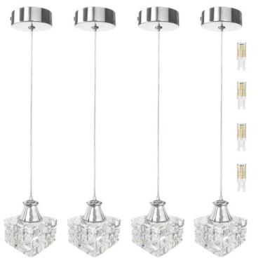 Imagem de Kit 4 Pendente Cristal Transparente Quadrado Sala Bet43 + - Acienda