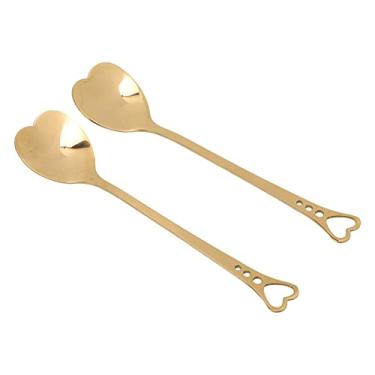 Imagem de Cryfokt Colheres de Sobremesa de Aço Inoxidável Em Forma de Coração Durável para Sorvete, Bolo 2 Peças Conjunto para Presente de Inauguração (Ouro)