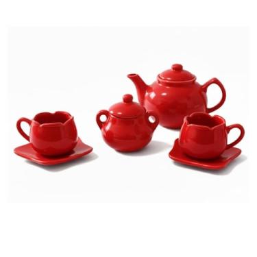 Imagem de Conjunto de Chá Tulipa em Cerâmica Artesanal – Jardim à Mesa: 6 Peças (VERMELHO)
