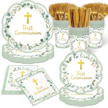 Imagem de Conjunto de pratos e guardanapos de festa de primeira comunhão (verde)