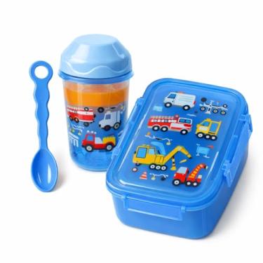 Imagem de Kit Lancheira Infantil com Marmita Hermética 400ml + Copo 300ml e Colher Pote Azul com Tampa Segura, Livre de BPA, Ideal para Escola e Passeios (AZUL)