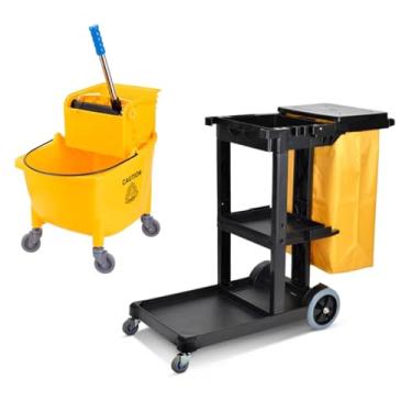 Imagem de NRNQMTFZ Carrinho utilitário com rodas, carrinho de limpeza de plástico, carrinho de limpeza de limpeza comercial sobre rodas, capacidade de carga de 136 kg, para equipamentos de limpeza de transporte