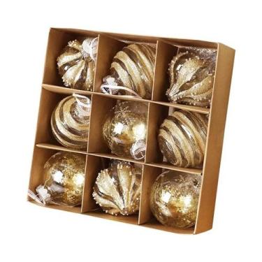 Imagem de Bolas De Natal Brancas Champagne 9 Peças 8CM Enfeites Para Árvore De N