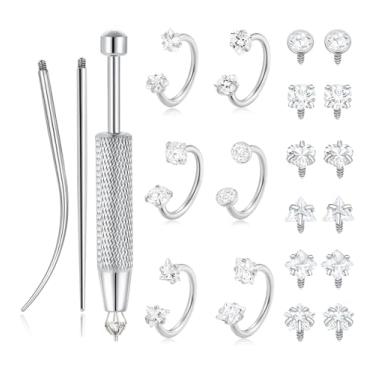 Imagem de Ofeiyaa Anéis de nariz em ferradura brincos de meia argola 18G 20G argola de nariz rosqueada internamente para mulheres homens CZ duplo septo daith tragus brinco hélice labret piercing de lábio joia