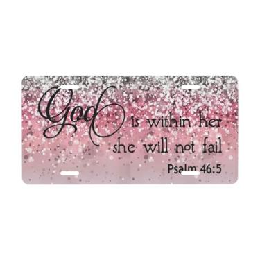 Imagem de Placa de carro decorativa, versículo bíblico, rosa, brilhante, placa de carro. Placa de carro de metal. Placa de alumínio Noverlty à prova d'água Colorfast 30 x 15 cm