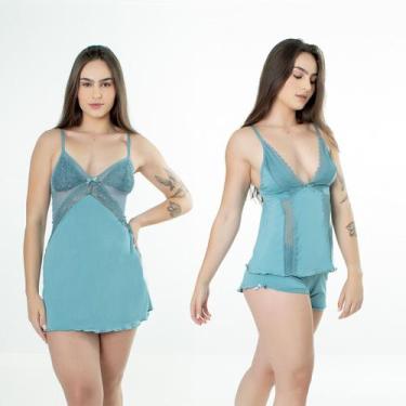 Imagem de Kit Camisola Feminina Sensual Tule e Short Doll em Renda - NoBrand, Sa