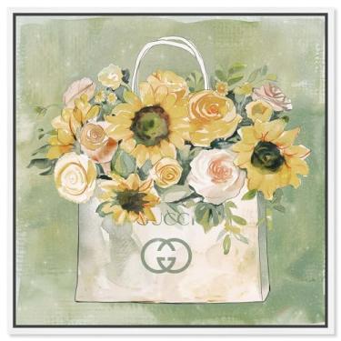 Imagem de Art Remedy Impressão de arte moderna em tela de sacola de compras de girassol primavera, moldura branca, 76 cm x 76 cm