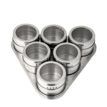 Imagem de Porta Condimento Tempero Inox Magnético Imã Geladeira 6 Peças