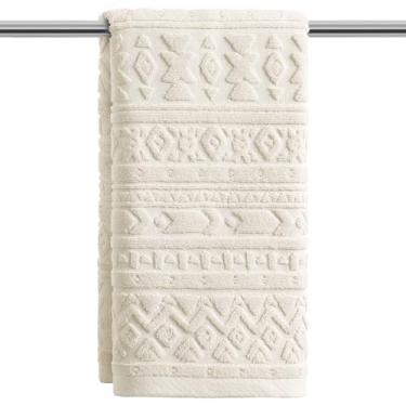 Imagem de Artoid Mode 1 peça bege 3D design geométrico jacquard toalhas de mão para banheiro, 100% algodão macio absorvente toalha de decoração de banheiro, 13,7 x 29,5 polegadas