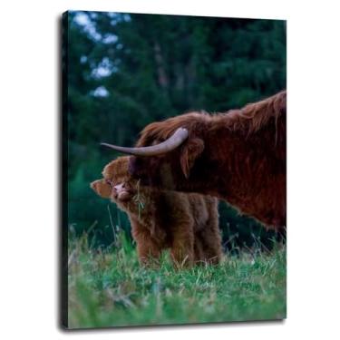 Imagem de 26 Cows Poster Bezerro impressão em tela animais arte de parede para casa 1 painéis decorações com moldura 25.4 cm x 20.3 cm