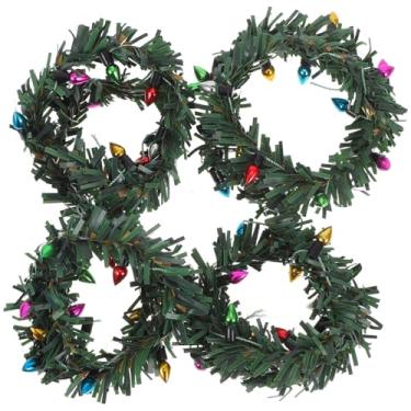 Imagem de SAFIGLE 4 peças de guirlanda de Natal pequena, guirlanda de Natal pequena com luzes, guirlanda em miniatura, decorações de janela para porta da frente, anéis de vela para uso externo e interno